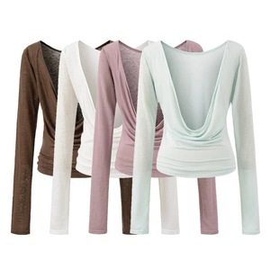 Haut de yoga transfrontalier à manches longues pour <span class=keywords><strong>femme</strong></span>, avec coussinets de poitrine intégrés, haute élasticité, séchage rapide, coupe ample <span class=keywords><strong>et</strong></span> anti-choc - Product Image 2