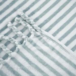 Tricoté Moderne 100% Polyester Polaire Jeter Couverture Super Doux Rayé Léger Fuzzy Confortable pour Toutes Les Saisons Bleu Clair - Product Image 3