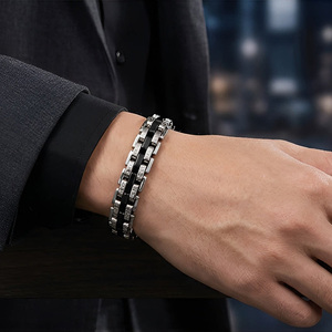 Fabricante de Joyería Personalizada, Brazalete de Cadena de Acero Inoxidable para Hombre, Chapado en Negro, Estilo Clásico, Joyería que Nunca se Desvanece - Product Image 1