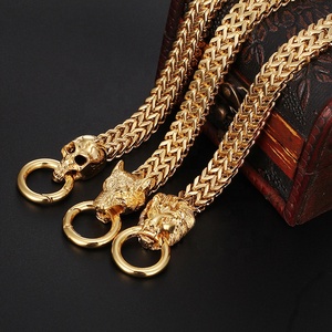 Pulsera <span class=keywords><strong>de</strong></span> acero inoxidable con cabeza <span class=keywords><strong>de</strong></span> <span class=keywords><strong>Lobo</strong></span> y León, brazalete <span class=keywords><strong>de</strong></span> cadena <span class=keywords><strong>de</strong></span> doble capa, chapado en oro, 316L - Product Image 4