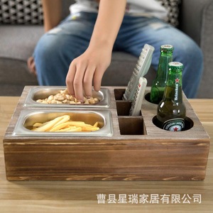 Boîte de rangement pour collations en bois massif, plateau de service multifonctionnel pour le salon, rangement pour fruits et bière - Product Image 4