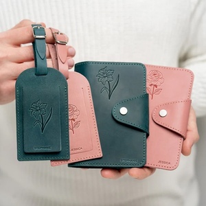 Portefeuille de voyage en cuir véritable personnalisé, porte-passeport et étiquette à bagages en gros - Product Image 2