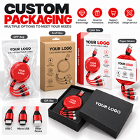 Kabel Pengisi Daya 3 in 1 Retractable Logo Kustom Berbagai Warna Kabel Data USB Portabel Hadiah Perusahaan Personalisasi Grosir