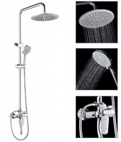 Ensemble de douche moderne en chrome poli avec barre coulissante, mitigeur thermostatique à 1 poignée, fixation murale, pour villa et hôtel, fonctions Pause/Pluie/Douce/Jet