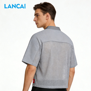 T-shirt court en polyester pour homme, personnalisé avec impression sérigraphique, style sportif, coupe carrée, en maille, par Lancai Manufacturers - Product Image 4