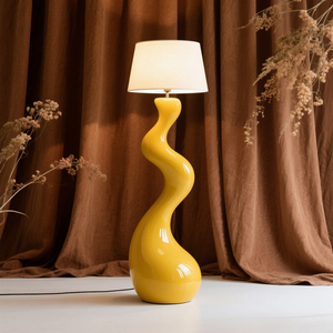 Lámpara de Pie Curva en Forma de S, Color Amarillo Brillante, con Pantalla de Tela, para Sala de Estar, Hotel, Decoración del Hogar - Product Image 3