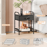 Mueble de Noche con Cajones de Almacenamiento y Marco de Madera Abierto, Mesa de Noche con Estructura de Acero, Mesa Auxiliar para Dormitorios y Residencias Estudiantiles