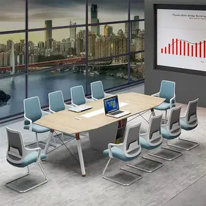 Meja dan kursi ruang papan Liyu, 20 orang rapat, meja kantor Modern, berbentuk perahu lipat dengan set meja konferensi