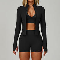 Ensemble trois pièces de sport et fitness pour femme : veste, soutien-gorge et short, personnalisé, haute qualité, séchage rapide, taille ajustable, pour yoga et gym