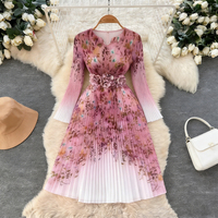 Robe de soirée longue pour femme, style africain décontracté, imprimé floral, coupe trapèze, manches longues, col en V, 100% polyester, collection automne
