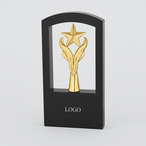 Trofeo Estrella Chapado en Oro, Plata y Cobre de 10 Pulgadas, Premio Deportivo con Impresión UV y Grabado, Base de Madera Ecológica, Trofeo de Metal - Product Image 1