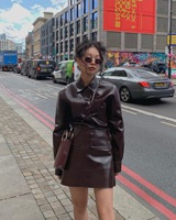 Ensemble Y2K Tendance Deux Pièces d'Été : Veste en Cuir à Revers et Mini-Jupe Sexy – Costume Élégant pour Femme Automne Hiver