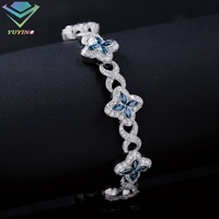 Bracelet en argent sterling S925 plaqué or 18 carats, trèfle bleu, rose, vert, diamant cubain, moissanite, avec certificat GRA