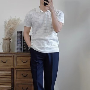 Nouveau Polo en Maille à Manches Courtes pour <span class=keywords><strong>Homme</strong></span> Été 2026 – Coupe Slim, Couleur Unie, Col Revers, T-shirt Tricoté Décontracté à Demi-Manches - Product Image 5