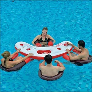 Fabrika özel PVC şişme su Bar 4 sandalyeler yetişkinler için yüzer Coaster havuz partisi parti eğlence eğlence içecekleri