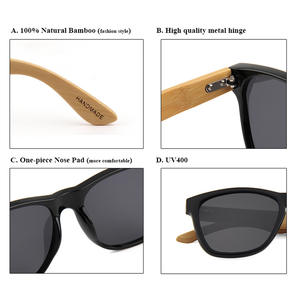 Gafas de Sol de Madera de Bambú, Montura Ovalada Negra, Protección UV400, Unisex, Gafas de Moda, Hechas en Wenzhou - Product Image 1