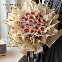 Papier d'emballage pour fleurs SINOWRAP imperméable avec ligne dorée, papier d'emballage pour bouquets floraux