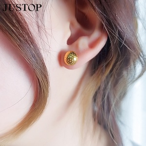 Venta caliente de moda Golden Bean 316L Acero inoxidable plateado redondo bola Stud pendiente para joyería Unisex - Product Image 2