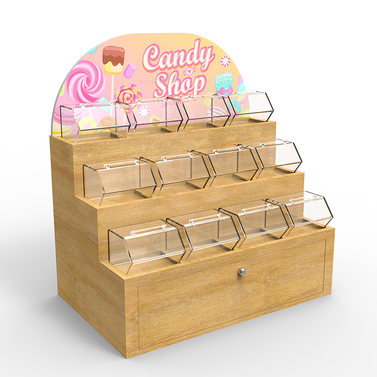 Modern Wooden Tabletop Candy Display Rack Newly Arrived Wooden Display Stand for Supermarket Store Ideas — view 4