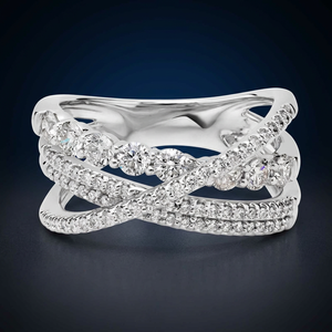 Anillo de Diamantes Redondos Cultivados en Laboratorio, Diseño Cruzado de Varias Hileras, en Oro de 10K, 14K, 18K, Plata de Ley 925, 935, Joyería Fina - Product Image 2