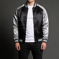 Blouson de basket universitaire personnalisé avec logo, style décontracté, en satin, coupe bomber pour homme, design color block, grande taille, fin et imperméable au vent
