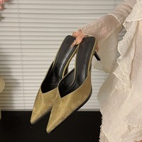 Mules à talons aiguilles pour femmes 2026, à bout pointu, coupe en V, à enfiler, dorées métallisées et noires, pour le bureau et les soirées
