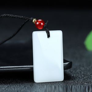 Minimalist Green Jade Safety Brand Pendant White Jade Square Necklace Unisex Couple Clothing Accessory Jade Stone Orname - Product Image 2