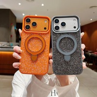 Coque de téléphone portable de luxe avec support d'objectif scintillant effet diamant, protection d'écran et dos électroplaqué magnétique