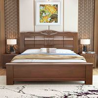 Lit double moderne de luxe nordique en bois massif avec sommier robuste et cadre sculpté en chêne, idéal pour chambre parentale, respectueux de l'environnement
