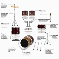 EARTHGRACE DW1 - Juego de Batería de Jazz de 5 Piezas, Caja de Álamo, Parches de Papel Encerado, Soporte de 22mm, Kit de Batería para Todas las Edades