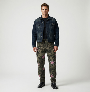 Vaqueros Anchos de <span class=keywords><strong>Hombre</strong></span> WangSheng con Estampado de Camuflaje y Estrellas, de Cintura Alta, Estilo Y2K Grunge Punk Streetwear, Lavado Claro, Hip Hop Denim - Product Image 6