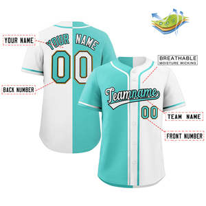 Camiseta de Béisbol Auténtica con Diseño de Moda en Blanco, Aqua y Negro Personalizada - Product Image 2