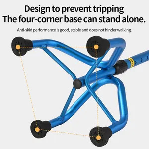 Nạng bốn chân hợp kim nhôm có thể điều chỉnh tải trọng cao để hỗ trợ người già sử dụng Nạng đi bộ