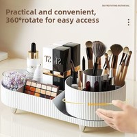 Organisateur de cosmétiques de luxe, support pour pinceaux de maquillage, support pour rouges à lèvres, rangement de bureau pour coiffeuse, vente en gros, rotatif à 360°, en plastique PVC léger