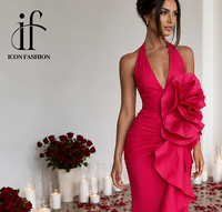 Robe de soirée sirène en satin fuchsia, dos nu, à volants floraux 3D, froncée, longue, pour femme, idéale pour les fêtes et les demoiselles d'honneur