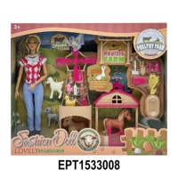 EPT Set de Muñeca Articulada de Moda de 11.5 Pulgadas con Caballo de Juguete y Accesorios de Rancho, Set de Juego Ecuestre Posable de 11 Articulaciones para Niñas