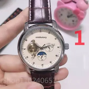 New Design Jewelry Bracelet Father's Day Gift Luxury Brand Nine Wheel Sun Moon Star Leather Strap Automatic Watch for Men