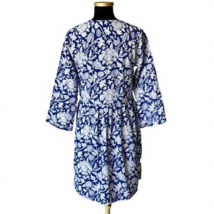 Blue Floral Bohemian Mini <b>Kimono</b> <b>Jacket</b> Women's Long Sleeve Layering Shrug Breathable Summer Spring Daily ODM 100% Cotton - Product Image 4