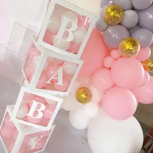 Transparente Carta Baby Shower Box Aniversário Casamento Nome Personalizado Balloon Box 1st Birthday Party Decorações Kids Babyshower Girl