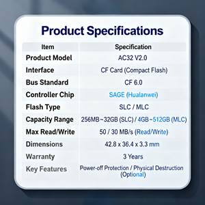 Carte CF 1 Go, Carte Mémoire 128 Mo, 256 Mo, 512 Mo, 4 Go, 8 Go, 16 Go, 32 Go, Compact Flash Personnalisée pour Usage Industriel - Product Image 5
