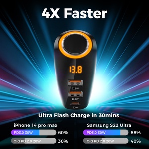ที่ชาร์จในรถเร็วแบบ USB <span class=keywords><strong>Type</strong></span> <span class=keywords><strong>C</strong></span> ขนาด75วัตต์ PD 3.0 SCP มีคุณสมบัติที่จุดบุหรี่แยกอะแดปเตอร์แสดงแรงดันไฟฟ้าฟังก์ชั่นการชาร์จอย่างรวดเร็ว - Product Image 3