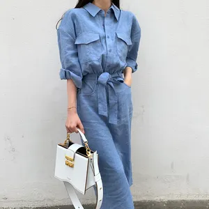 Wholesale Korea Chic French Lapel Summer and Spring New 2022 Single-breasted Slim Strap Solid Color Fashion Women's Dress