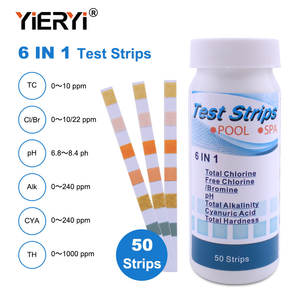 Bandelettes de <span class=keywords><strong>test</strong></span> d'eau multi-paramètres 6-en-1 : chlore total, pH, alcalinité, <span class=keywords><strong>acide</strong></span> <span class=keywords><strong>cyanurique</strong></span>, dureté – 50 bandelettes par flacon - Product Image 2
