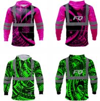 Sweat à capuche haute visibilité personnalisé FQ, manches longues, impression par sublimation, motif drapeau américain, nom, réfléchissant, vêtements de travail pour hommes, sweats à capuche de sécurité