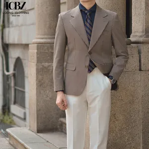 Chaqueta de traje personalizada LCBZ de pata de gallo retro para caballero, blazer informal de dos botones para hombre, traje de vestir para hombre