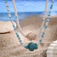 2 pièces/ensemble bohème perle chaîne collier collier Vintage mode acrylique tortue étoile de mer pendentif collier femmes plage bijoux