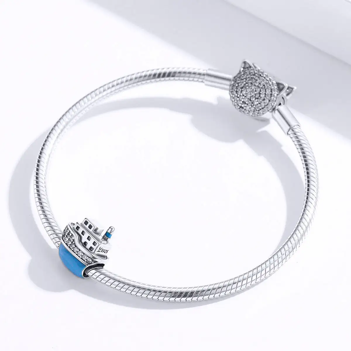Jilina 925 perak murni kapal pesiar perjalanan manik-manik biru jimat zirkonia untuk gelang asli kalung perhiasan pesta mewah