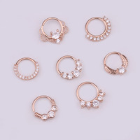 Anting-anting lingkaran zircon, cincin hidung, perhiasan tindik, perhiasan tubuh helix cartilage tragus, berlapis emas kuningan, untuk pernikahan