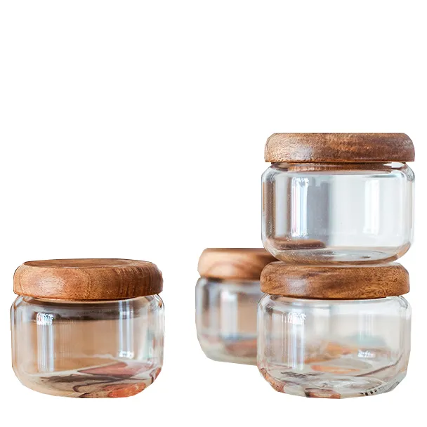 Petits pots en verre d'acacia transparents, 300ml, contenant pour rangement de bougies, produits cosmétiques, vente en gros