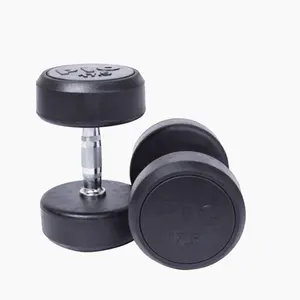 Rubber Coated Dumbbells Round Free Weight Fitness Dumbbell Special Edge Bevel Customer Logo Available KG,LB Sizes